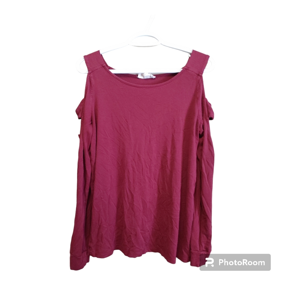 PINK REPUBLIC Burgundy Open Shoulder Long Sleeve Blouse Size Large